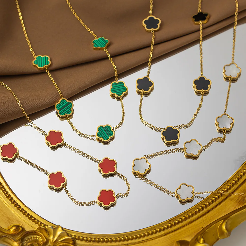Stainless Steel Five Clover Necklace for Women 18K Gold Plated Flower Pendant Necklace Green Red White Black Clover Jewelry Gift
Stainless Steel Five Clover Necklace for Women 18K Gold Plated Flower Pendant Necklace Green Red White Black Clover Jewelry Gift