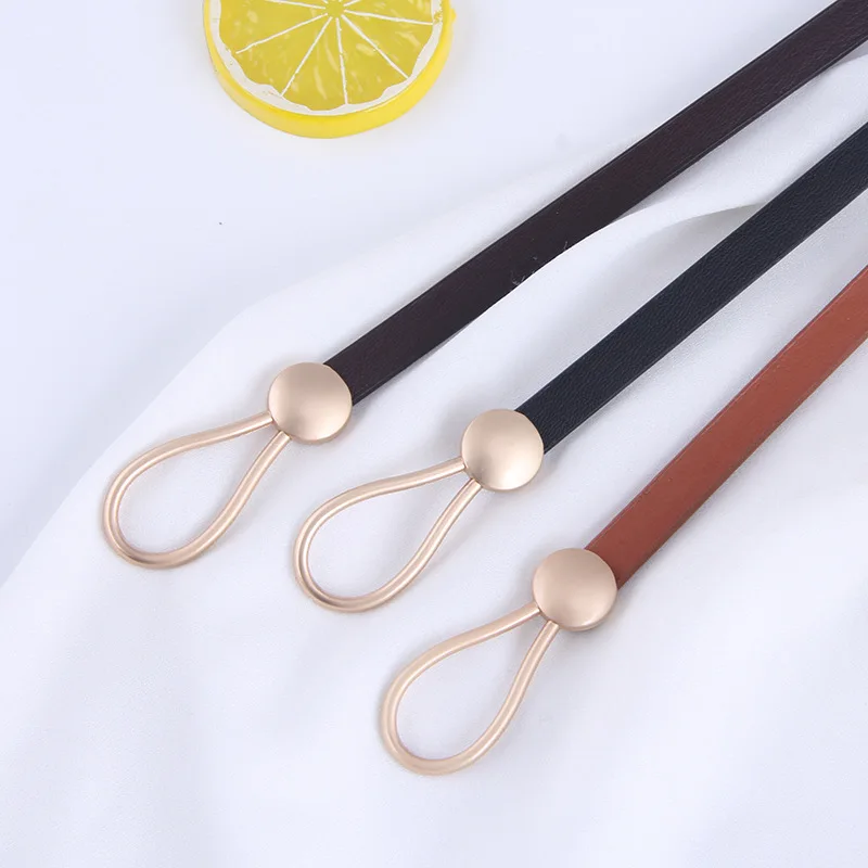 

Women Waist Belts Ladies Dress Belts Skinny Strap Gold Color Buckle Female Belts 2023 New Simplicity Adjustable PU Leather Thin