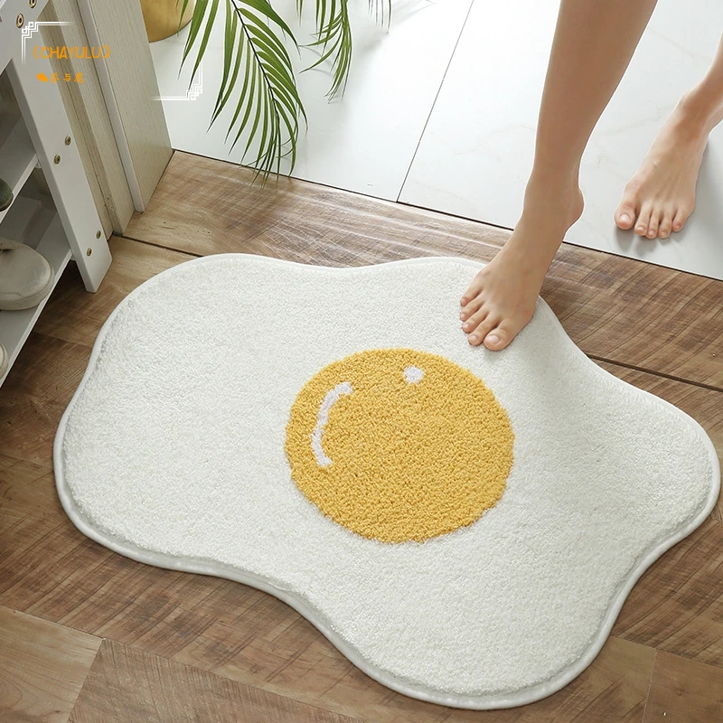 

Poached Egg Bath Mat Non-slip Bathroom Doormat Cartoon Carpets Entrance Area Rugs Washable Balcony Floor Mats Chic Room Decor