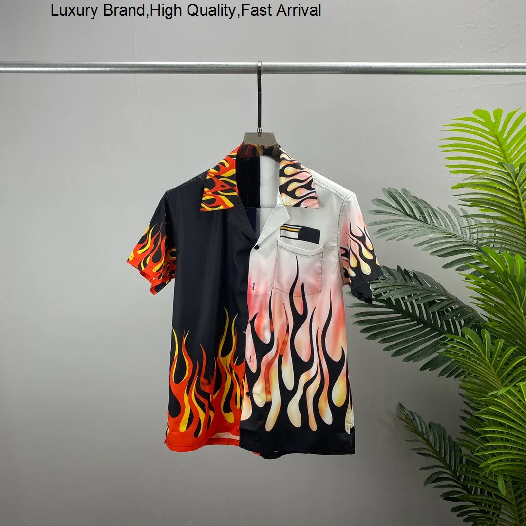 

2023 New Mens Fashion Geometric print bowling shirt Hawaii Floral Casual Shirts Men Slim Fit Short Sleeve Dress Shirt