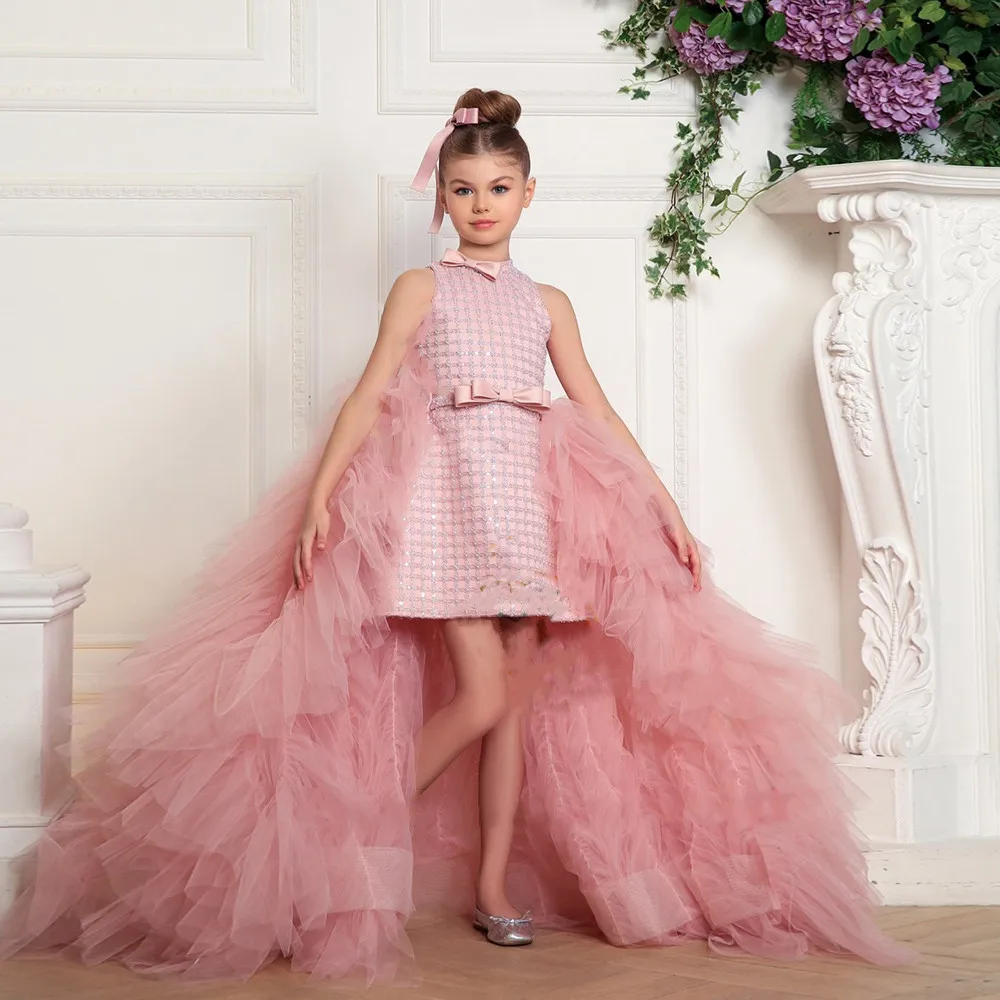 Pink Puffy Flower Girl Dresses O Neck Sleeveless Tiered Wedding Party Gowns Girls Party Pageant Prom Dress with Detachable Train
Pink Puffy Flower Girl Dresses O Neck Sleeveless Tiered Wedding Party Gowns Girls Party Pageant Prom Dress with Detachable Train