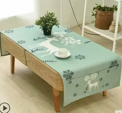 

simple modern green elk pattern tea table cloth decorative cotton linen coffee tabecloth dinning room decor