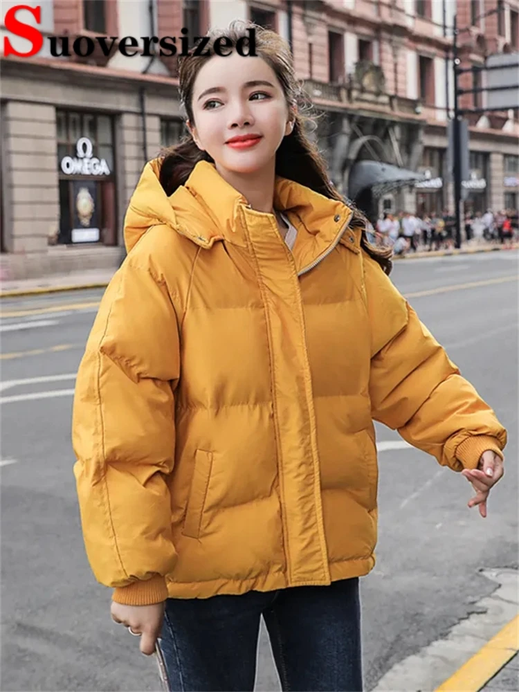 

Короткие куртки с капюшоном и хлопковой подкладкой, утепленные теплые зимние легкие парки, ветрозащитные корейские модные пальто, женская Свободная куртка