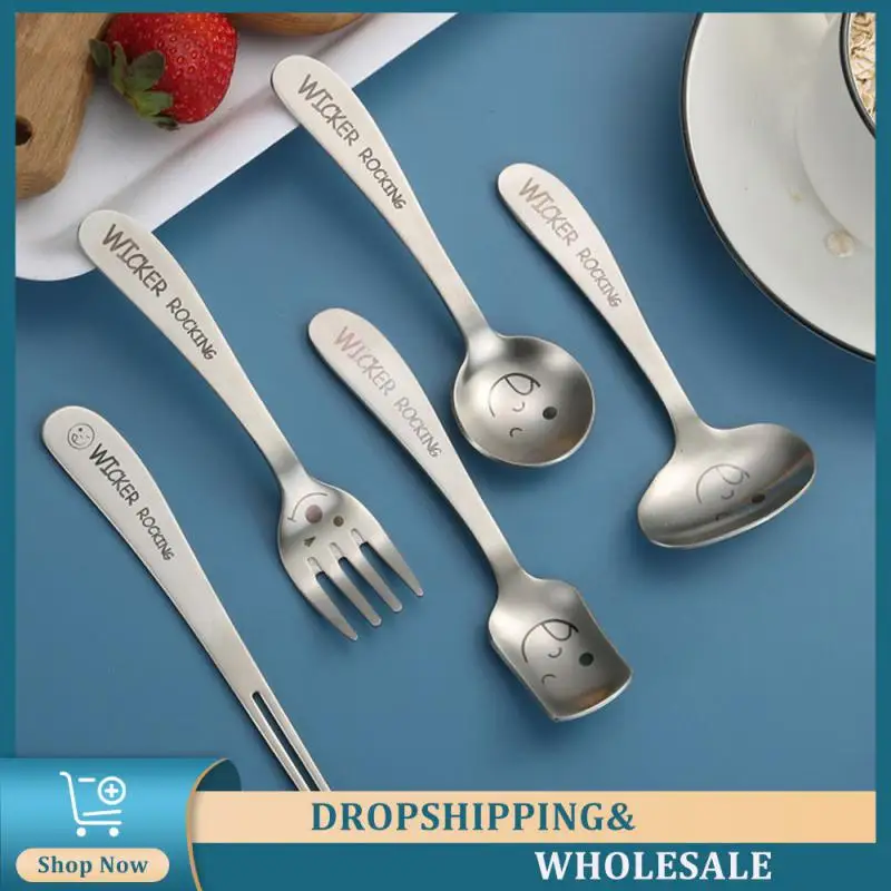 

Fork Household Smiling Face Spoon 304 Stainless Steel Tableware Feeding Spoon Cartoon Spoon Strong Hanami Portable Durable