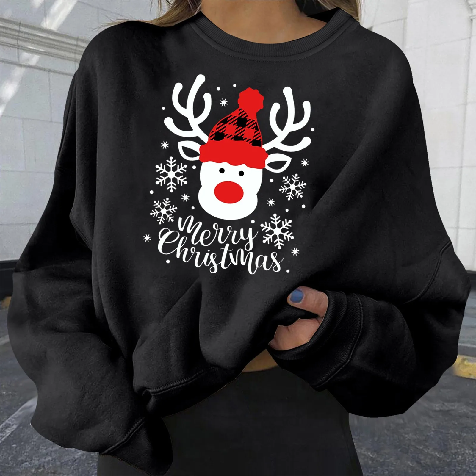 

xmas ugly reindeer print Pullover Shirt warm oversize Lightweight Athletic christmas sweaters for women 2023 lond sleeve coat