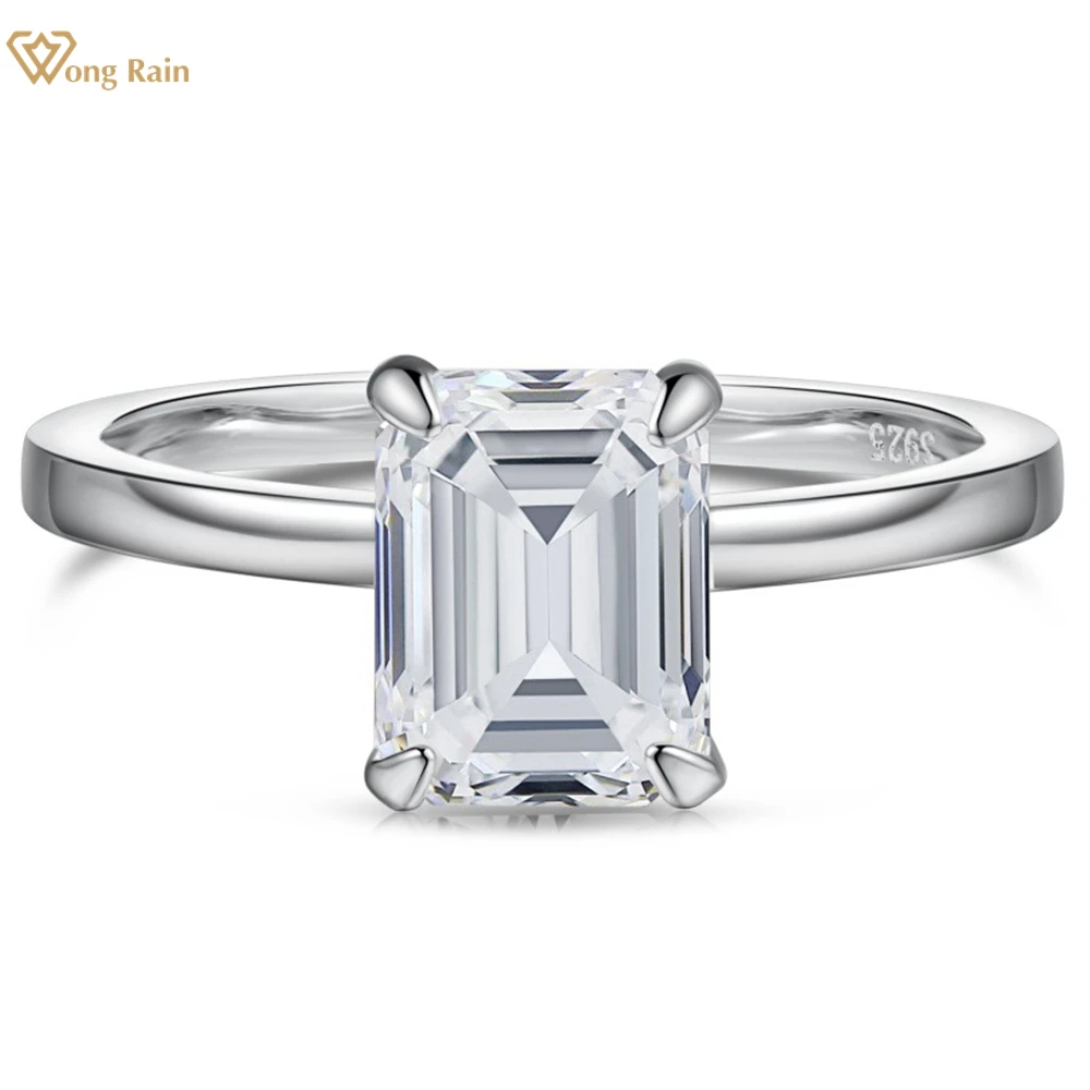 

Wong Rain Classic 100% 925 Sterling Silver Emerald Cut Lab Sapphire Gemstone Wedding Fine Jewelry Ring for Women Engagement Gift