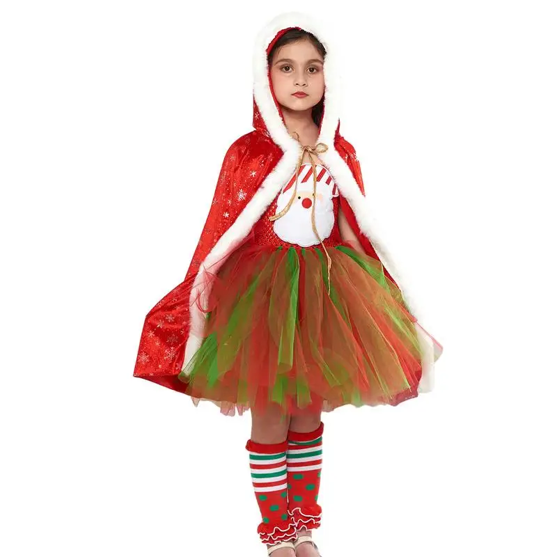 

Little Girl Tutu Dresses Girls Red Christmas Dresses Red Stage Dress Sleeveless Santa Fluffy Dress With Cape Cosplay Costume