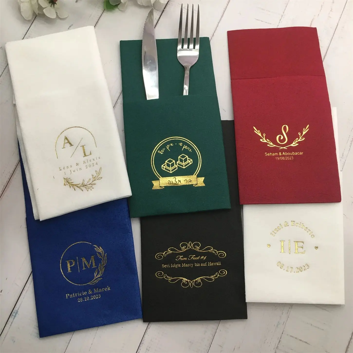 

Custom 50pcs Weddding Napkins Personalized Birthday Party DINNER Cocktail Napkins and Guest Towels Bridal Shower Decoration