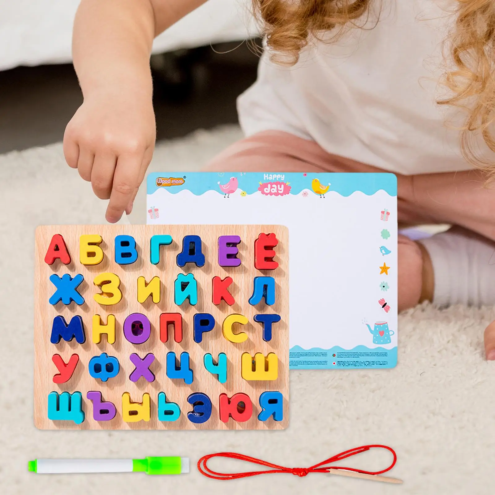 

Russian Blocks Jigsaw Montessori Preschool Toy for Toddlers Lacing Beads Child Gifts Games Wear Resistant Spelling Letter Blocks