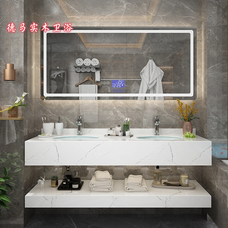 

Rock plate light luxury bathroom cabinet combination modern simple wash hands Taipei Europe wash face double basin toilet