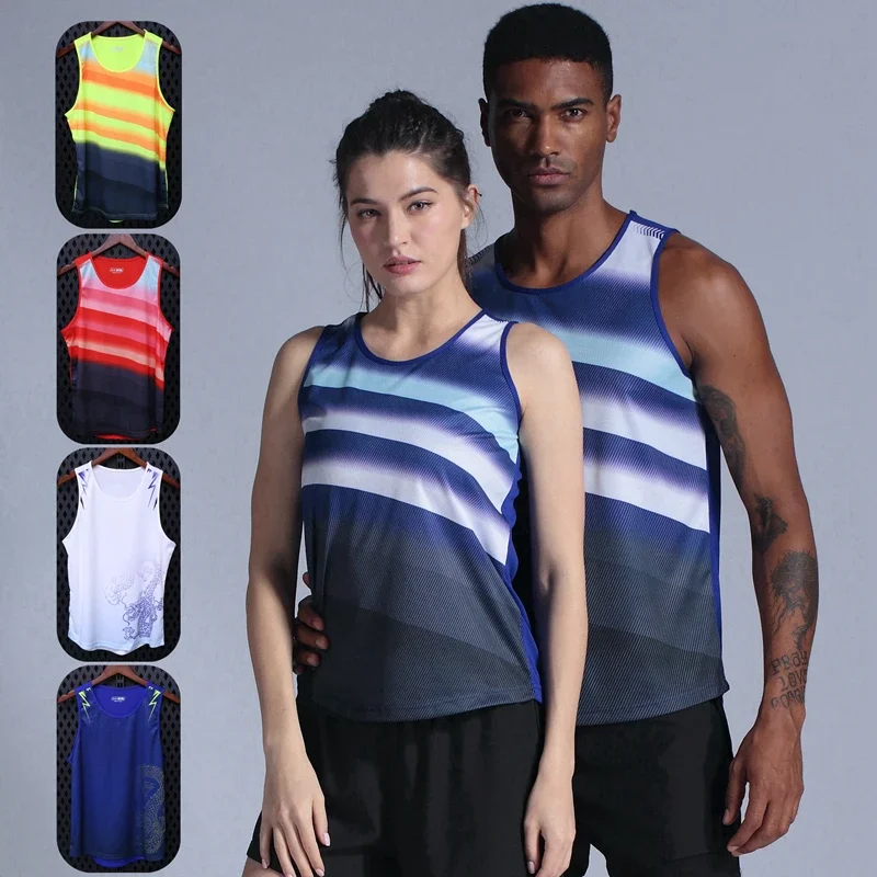 

High Quality Spandex Men Women Running Vest Gym Sleeveless Track And Field Shirt Marathon Slim Tank Sport Vest Top Training