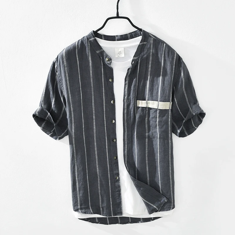 Designer New Stripe Stand Collar Pure Linen Shirt Men Brand Casual Trend Comfortable Tops Clothes Chemise Camisas De Hombre
Designer New Stripe Stand Collar Pure Linen Shirt Men Brand Casual Trend Comfortable Tops Clothes Chemise Camisas De Hombre