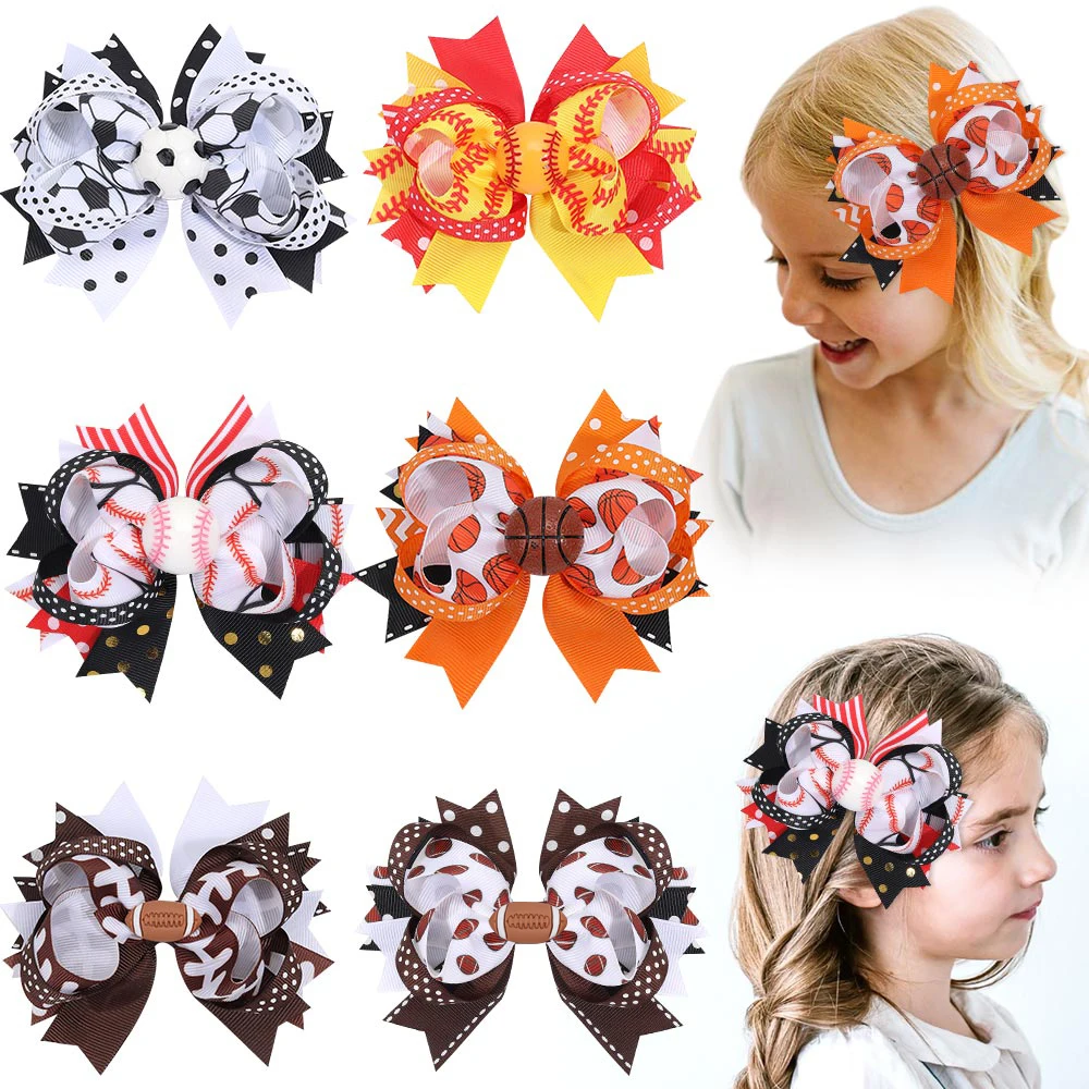 

Oaoleer New Rugby Baseball Football Hair Bows with Clips Baby Girl Swallowtail Bowknote Hairpins Kids Headwear Hair Accessories