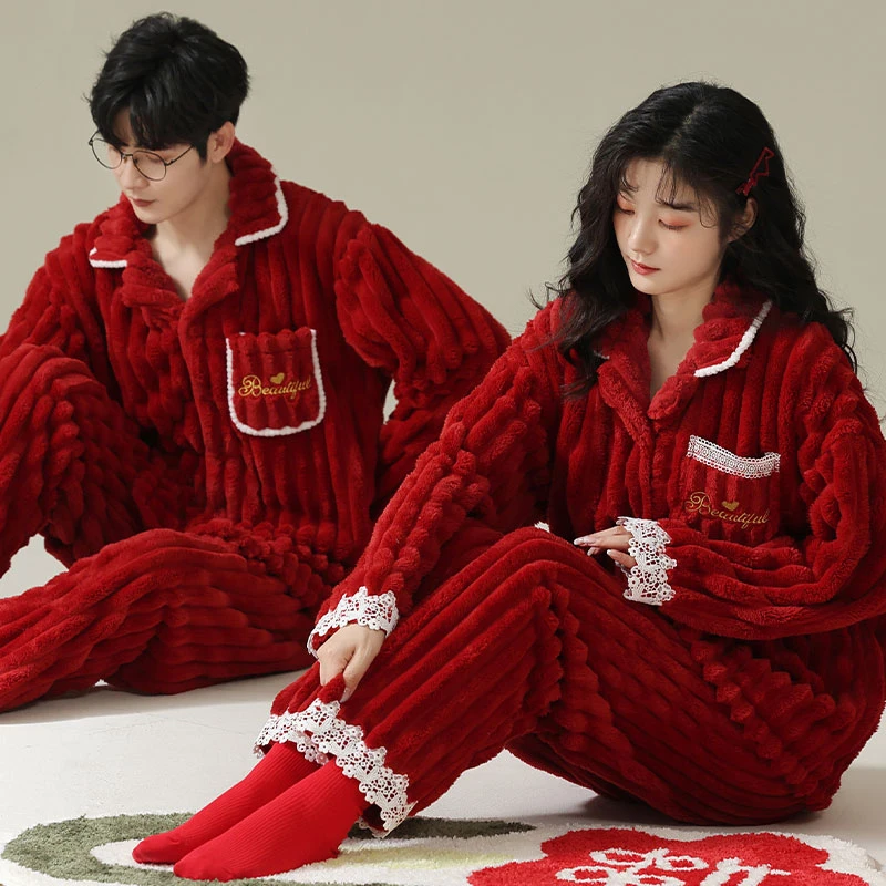 2022 Christmas Big Red Couple Pajamas Women's Winter Thickened Velvet Coral Velvet Homewear Warm Men Flannel Two-piece Sleepwear
2022 Christmas Big Red Couple Pajamas Women's Winter Thickened Velvet Coral Velvet Homewear Warm Men Flannel Two-piece Sleepwear