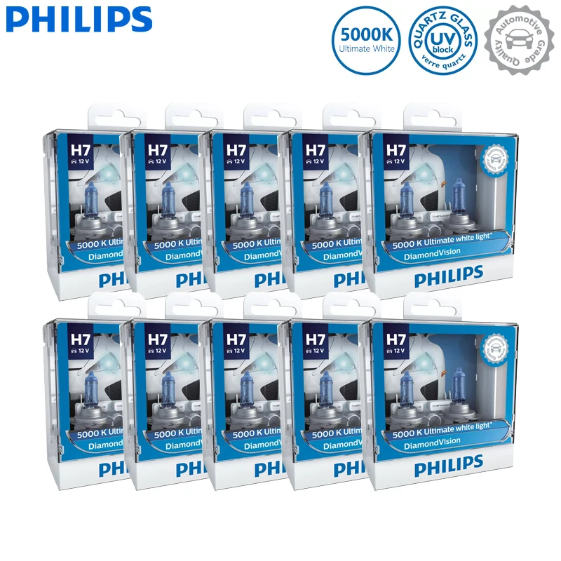 

10 Pair Wholesale Philips H4 H7 H11 Diamond Vision 5000K White H1 H8 HB3 HB4 9005 9006 Halogen Bulb Car Headlight Auto Fog Lamp
