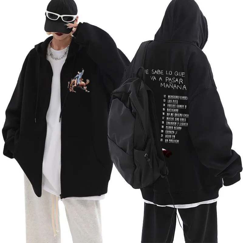 Bad Bunny Nadie Sabe Lo Que Va A Pasar Mañana Album Graphic Zipper Hoodie Men Women Hip Hop Oversized Zip Up Jacket Streetwear
Bad Bunny Nadie Sabe Lo Que Va A Pasar Mañana Album Graphic Zipper Hoodie Men Women Hip Hop Oversized Zip Up Jacket Streetwear