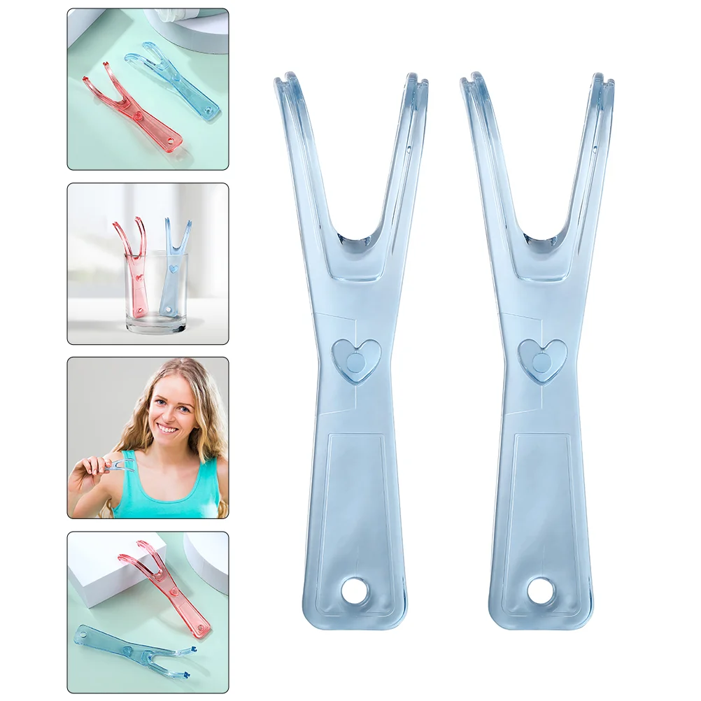 

2 Pcs Dental Floss Holder Sticks Kids Picks Teeth Threader Flossers Plastic Clean Travel Replaceable Flosses Handle