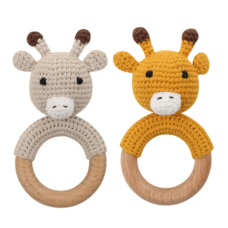 

DIY Crochet Giraffe Baby Teether Newborn Giraffe Toy Wooden Molar Teething Ring Pacifier Clips Chain Set Baby Stuff