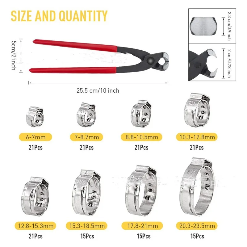 150Pcs Hose Clamps Stainless Steel 6-23.5mm 1-Ear Stepless Clamp Worm Drive Fuel Water ++ 1PC Hose Clip Clamp Pliers
150Pcs Hose Clamps Stainless Steel 6-23.5mm 1-Ear Stepless Clamp Worm Drive Fuel Water ++ 1PC Hose Clip Clamp Pliers