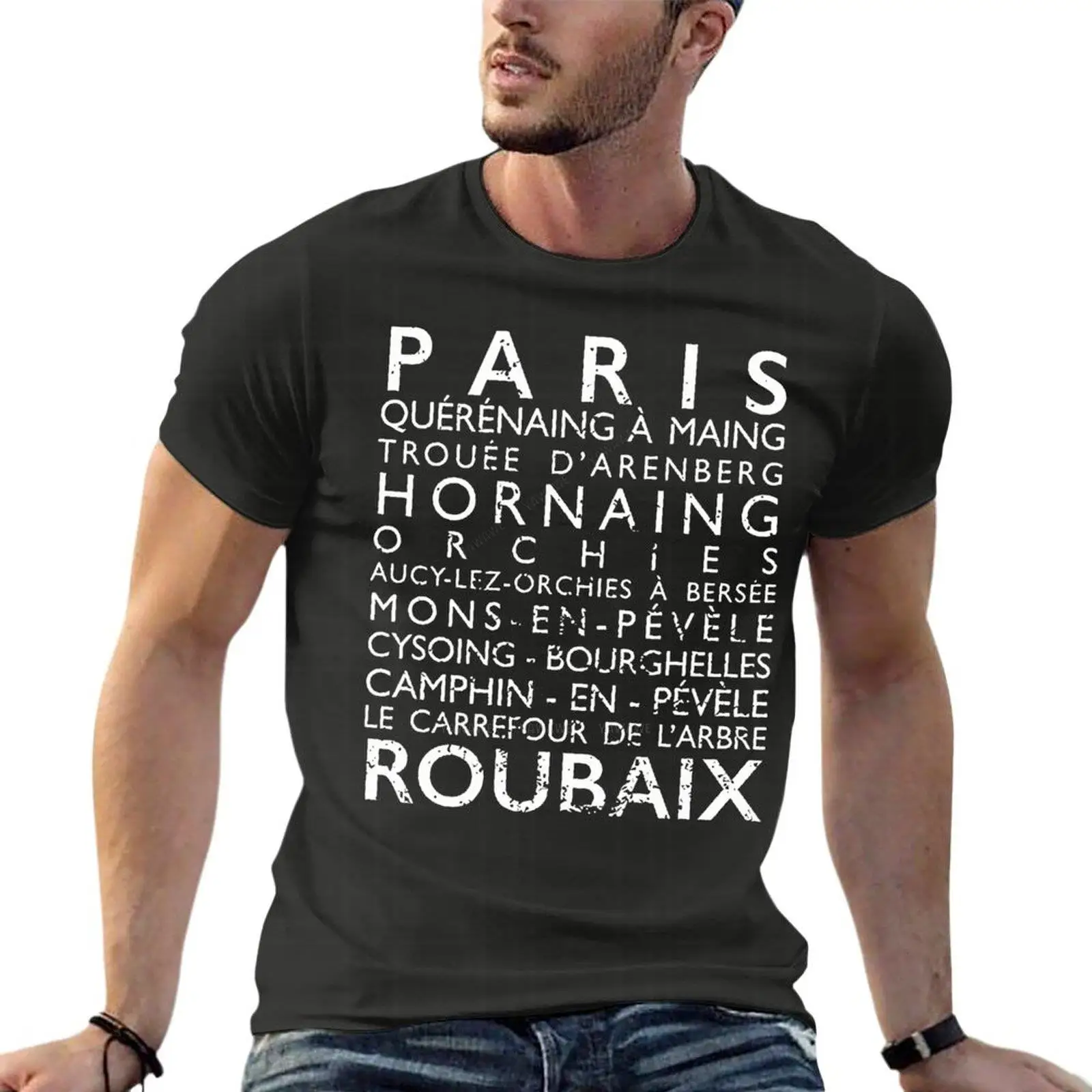 

Футболка мужская оверсайз для велоспорта, Классическая тенниска с надписью «Paris Roubaix», хлопковая уличная одежда, большие размеры, лето