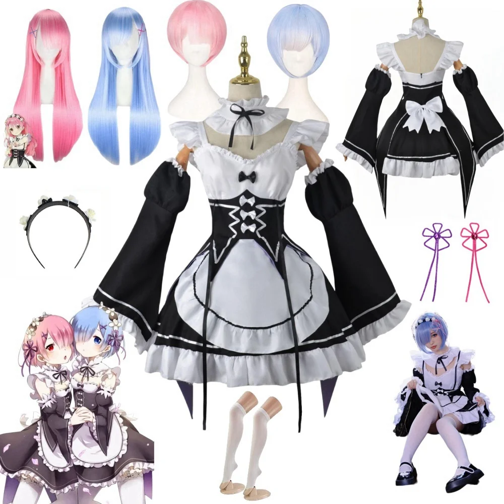 

Anime Ram Rem Lolita Maid Cosplay Re Life In A Different World From Zero Costumes Women Loli Dress Halloween Party Suit