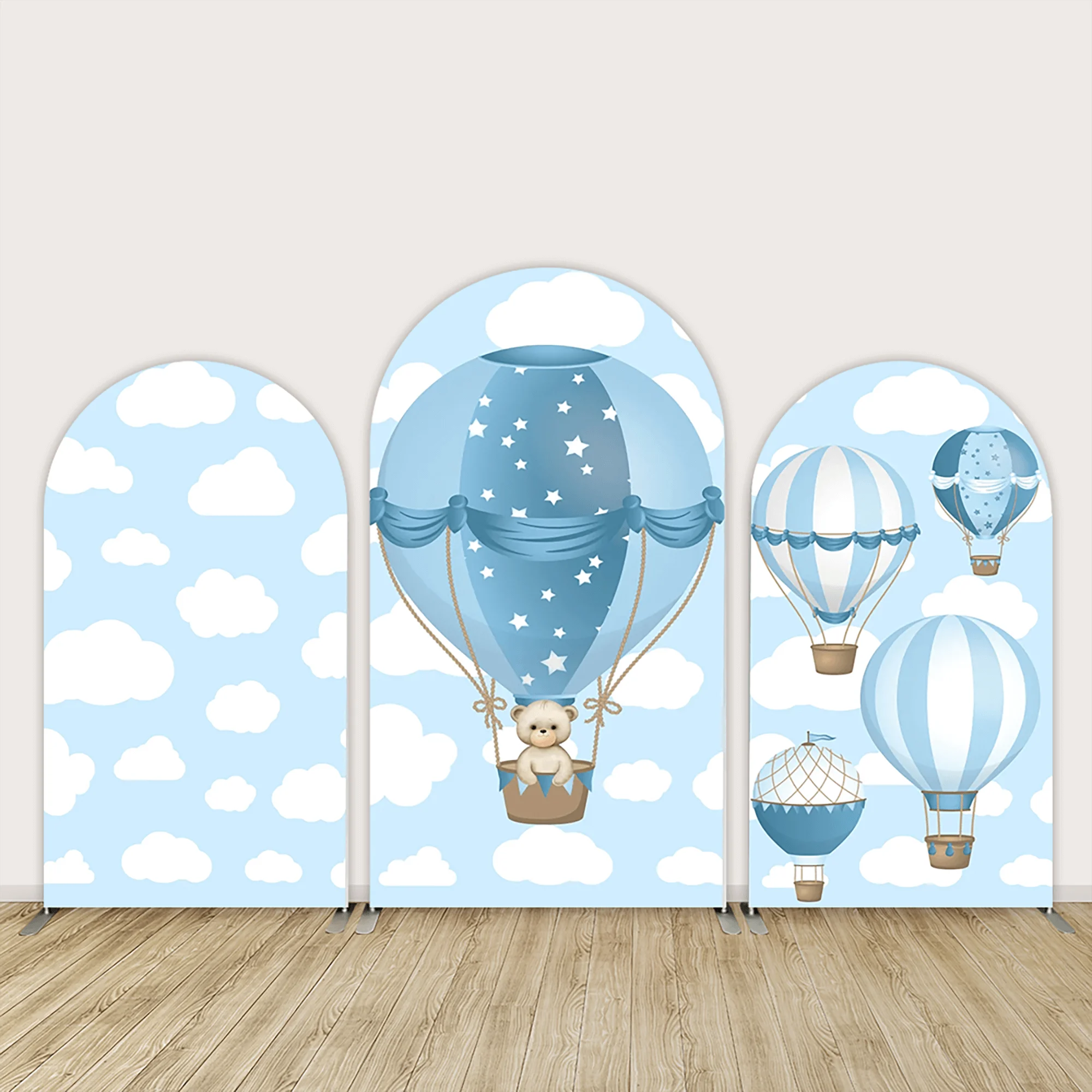 

Hot Air Balloons Baby Shower Chiara Arched Cover Backdrop Blue Clouds Boy 1st Birthday Arch Wall Banner Background Photography