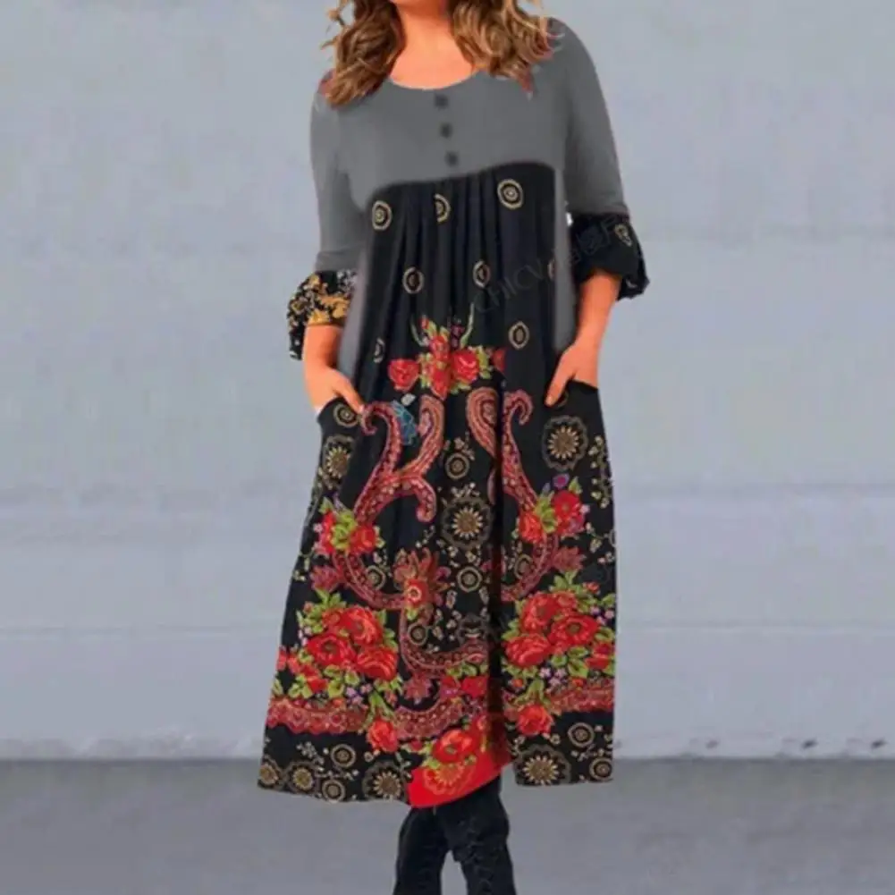Versatile Women Dress Ethnic Print A-line Midi Dress with Long Sleeve High Waist for Fall Spring Women's Retro Style Elegant
Versatile Women Dress Ethnic Print A-line Midi Dress with Long Sleeve High Waist for Fall Spring Women's Retro Style Elegant
