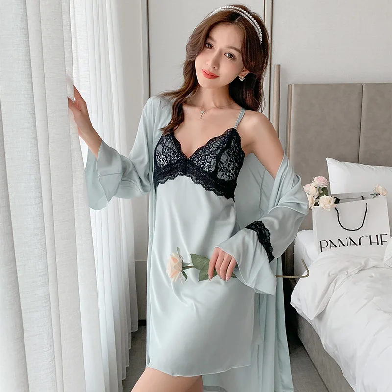 Newest Design Women Wedding Robe Gown Sets Female Sexy Lace Faux Silk Cut Out Nightdress Long Sleeve Bathrobe Lingerie Sleepwear
Newest Design Women Wedding Robe Gown Sets Female Sexy Lace Faux Silk Cut Out Nightdress Long Sleeve Bathrobe Lingerie Sleepwear