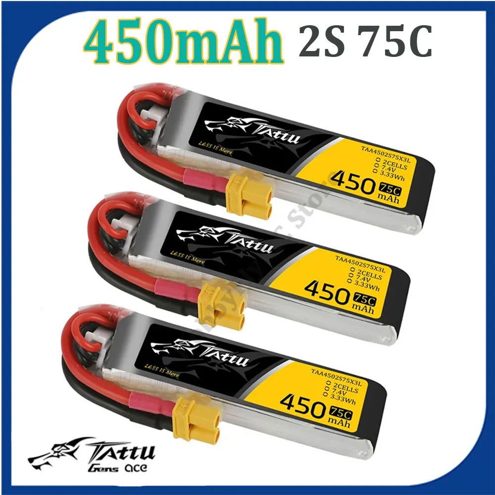 3 шт., литий-полимерный аккумулятор TATTU 450 мАч 75C 7,4 В 2S с разъемом XT30 для радиоуправляемого FPV гоночного дрона квадрокоптера
3 шт., литий-полимерный аккумулятор TATTU 450 мАч 75C 7,4 В 2S с разъемом XT30 для радиоуправляемого FPV гоночного дрона квадрокоптера