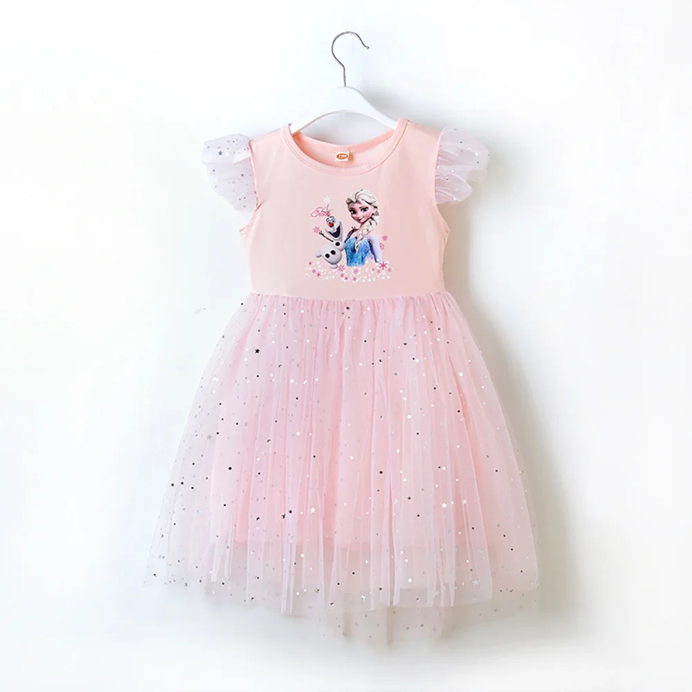 

Children's Disney Frozen Elsa Princess Dress for Girls' Summer Sleeveless Lace Gauze Sequins Pink Blue 3-11 Years Kids Dresses