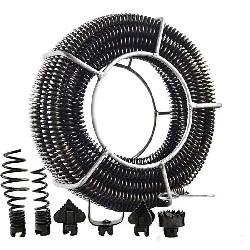 

14M Length Household Drain Pipe Dredger Extension Spring Set Sewer Dredger Compression Spring With Connector For 10-100MM Pipe F