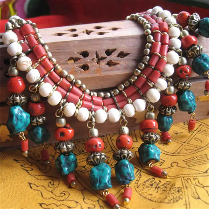 Bijoux tibétains authentiques en pierre artificielle, plusieurs breloques, colliers perlés du népal, TNL512 3