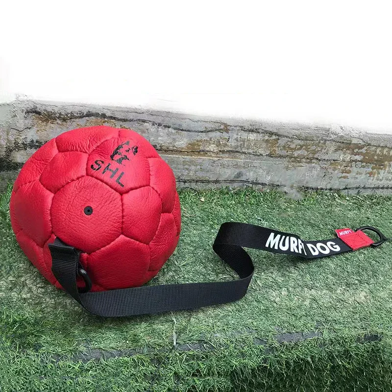 

Pet Dog Toy Ball Bite-proof Cowhide Large Dog Interactive Throwing Training Game Ball Automatic Inflatable Football Pet Supplies