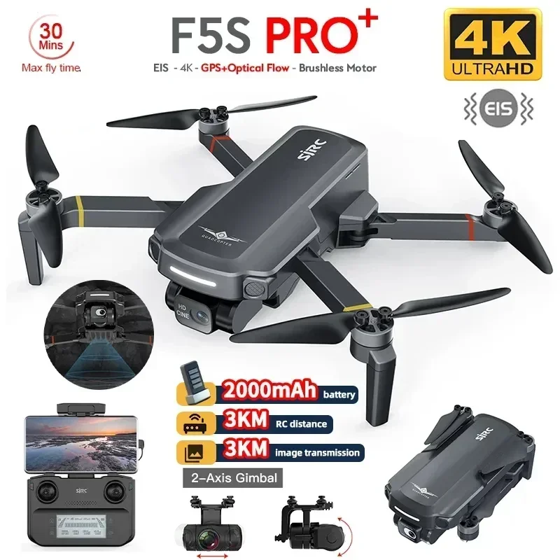 

New SJRC F5S Pro plus GPS Drone 4K Profesional EIS HD Camera Drones 2 Axis Stabilized Gimbal 3KM Collapsible FPV RC Quadcopter
