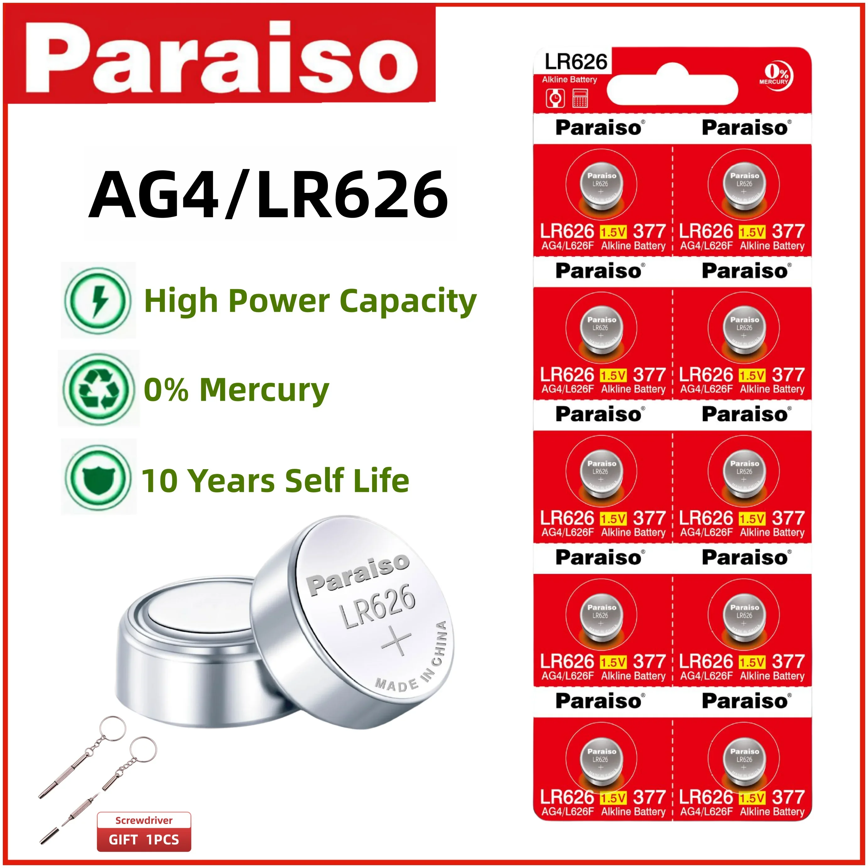 

Paraiso 2-50Pcs LR626 SR626SW AG4 Watch Battery 10Years Self Life 1.5V Button Cell Batteries for Mini Flashlight Toy Thermometer