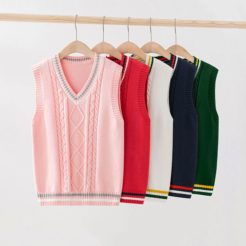 Girls Sweaters Sleeveless Pullover Sweater for Boys Knitted Vest School Uniform Children V-neck Waistcoat Knitted Cotton Clothes
Girls Sweaters Sleeveless Pullover Sweater for Boys Knitted Vest School Uniform Children V-neck Waistcoat Knitted Cotton Clothes
