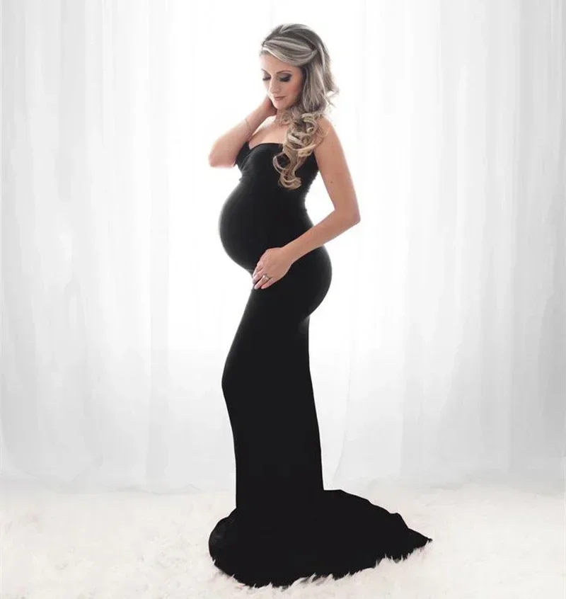 

Sexy Maternity Photography Props Dresses Long Pregnancy Dress For Baby Shower Photo Shoots Shoulderless Pregnant Women Maxi Gown