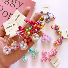 2pcs/set cute colorful ball hair ties for kids girls elastic hair rubber bands baby beads hair rope child pink hair accessories