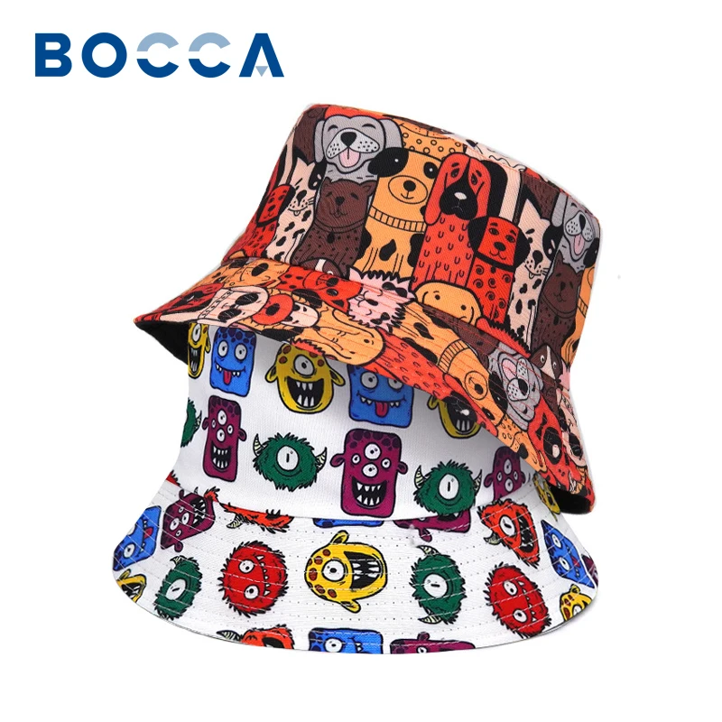 

Bocca Cartoon Bucket Hat Printing Panama Fisherman Hats Men Women Double Sides Reversible Summer Outdoor Sun Hip Hop Cap Gorras