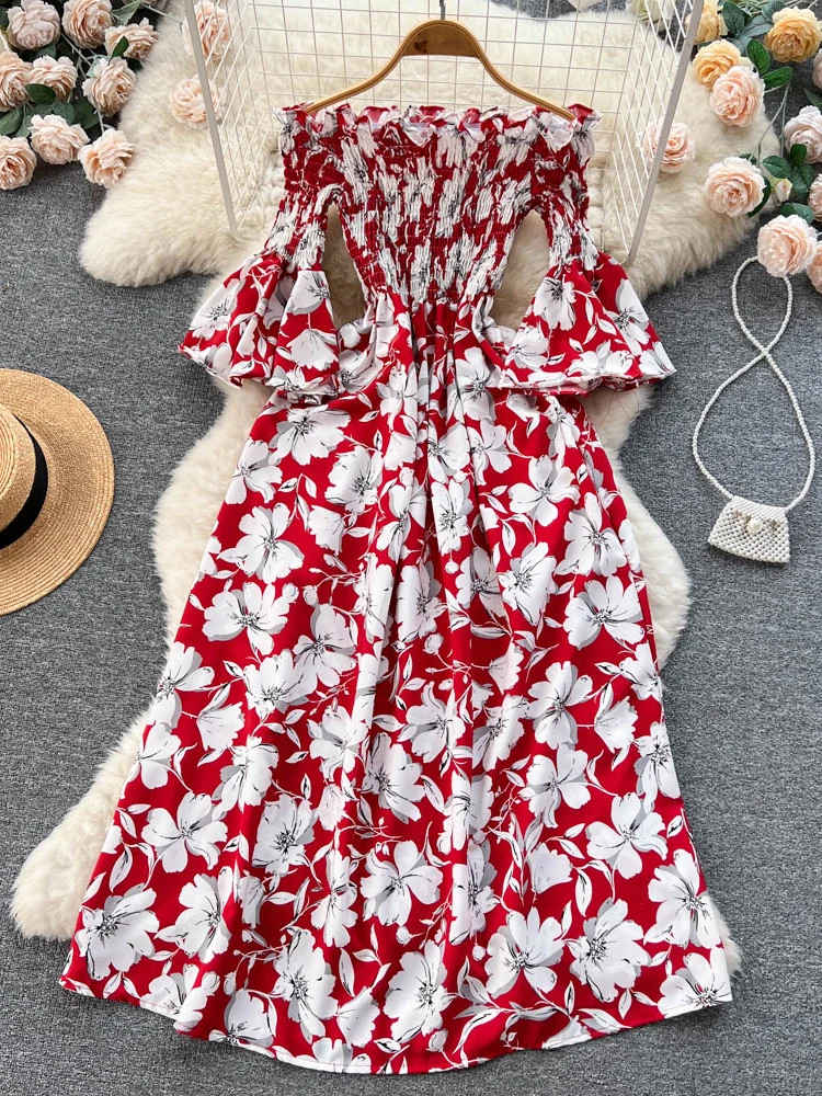 Women Summer Dress New French Style Gentle One-shoulder Floral with Flared Sleeves and Large Waist Swing Fairy Dress D3162
Women Summer Dress New French Style Gentle One-shoulder Floral with Flared Sleeves and Large Waist Swing Fairy Dress D3162