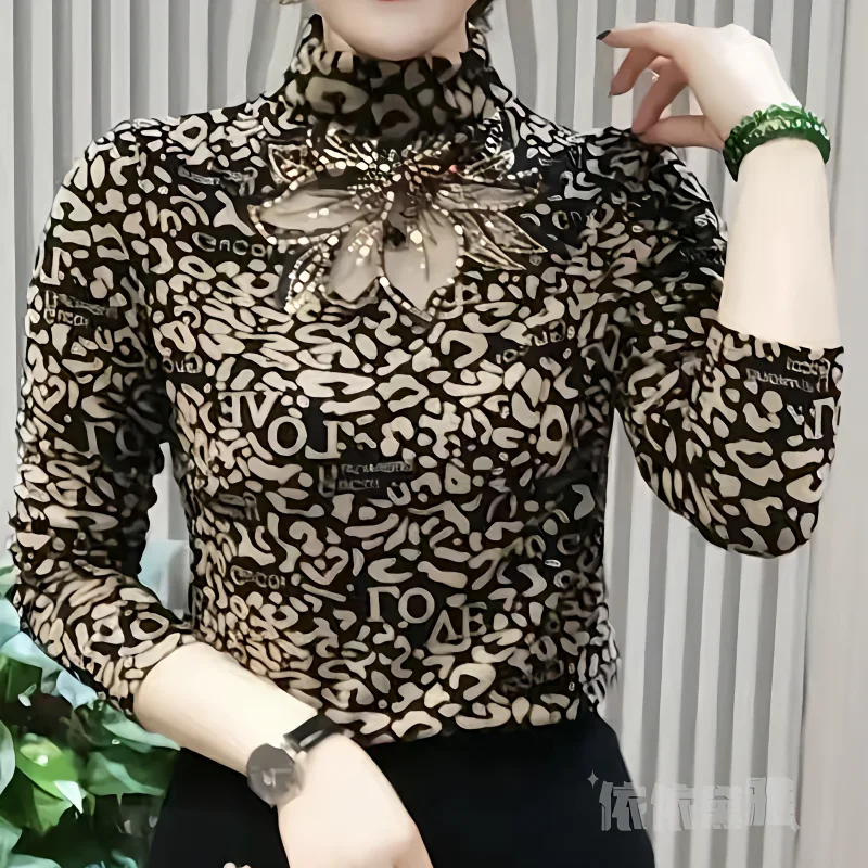 Women's Spring Autumn Fashion Elegant Half High Neck Long Sleeve Pullover Print Bottom Shirt Casual Versatile Western Style Tops
Women's Spring Autumn Fashion Elegant Half High Neck Long Sleeve Pullover Print Bottom Shirt Casual Versatile Western Style Tops