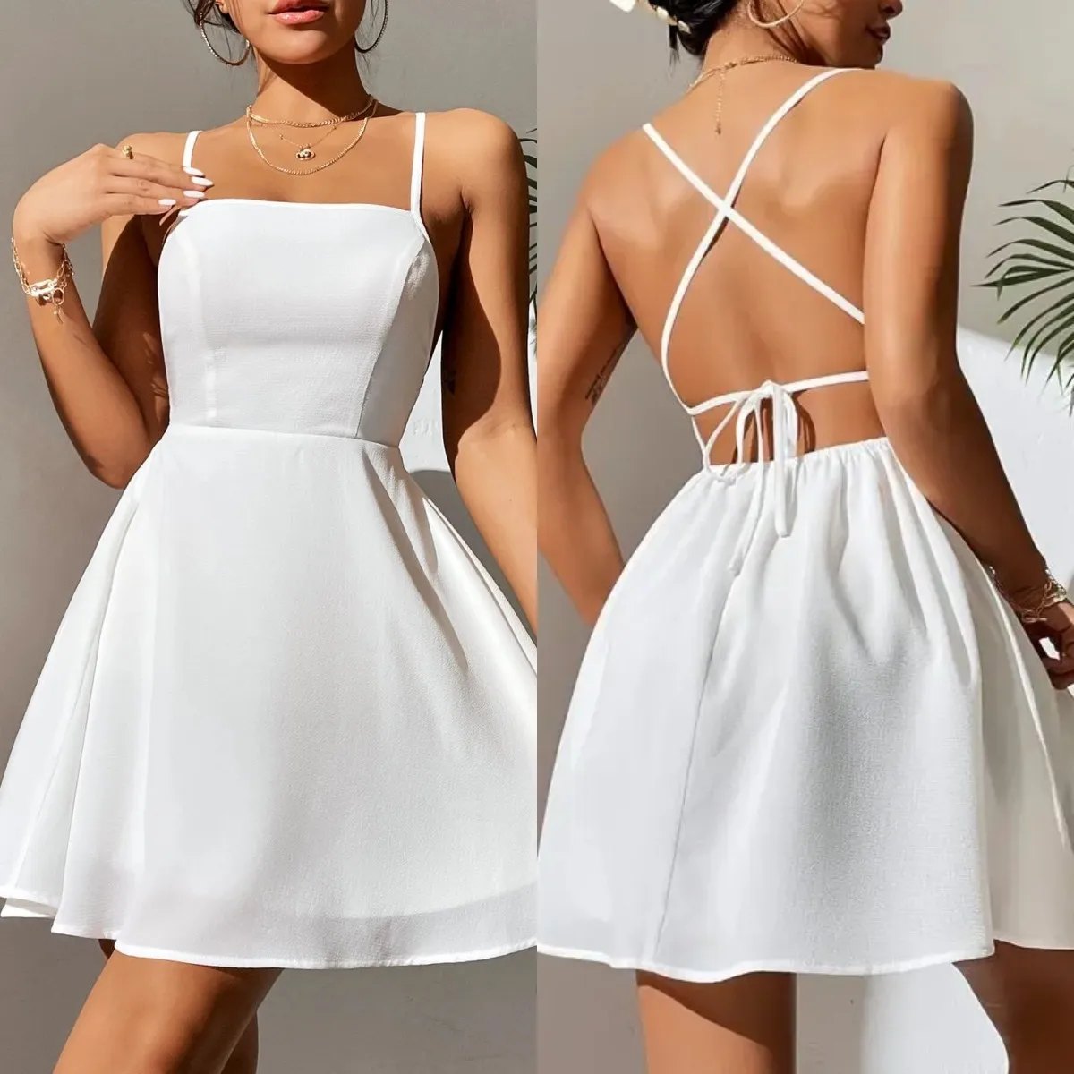 Polyester Wedding Dress Backless Sleeveless Spaghetti Strap Mini Bridal Gowns Custom Made Vestido
Polyester Wedding Dress Backless Sleeveless Spaghetti Strap Mini Bridal Gowns Custom Made Vestido