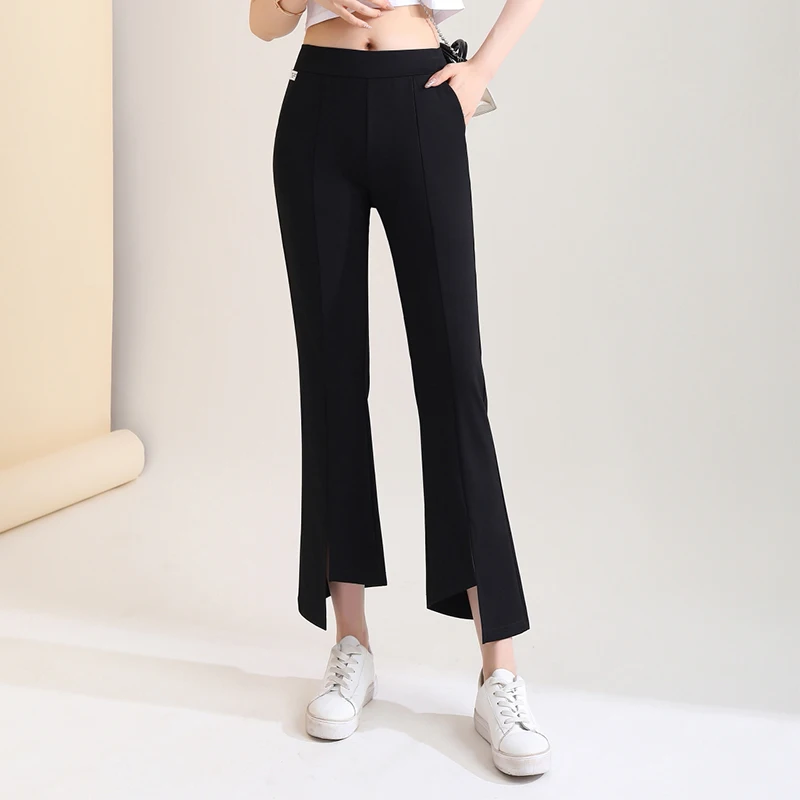 Casual High Waist Slim Black Flare Pants for Women Spring Summer New Female Ankle-Length Asymmetrical Suits Pants Long Trousers 
Casual High Waist Slim Black Flare Pants for Women Spring Summer New Female Ankle-Length Asymmetrical Suits Pants Long Trousers