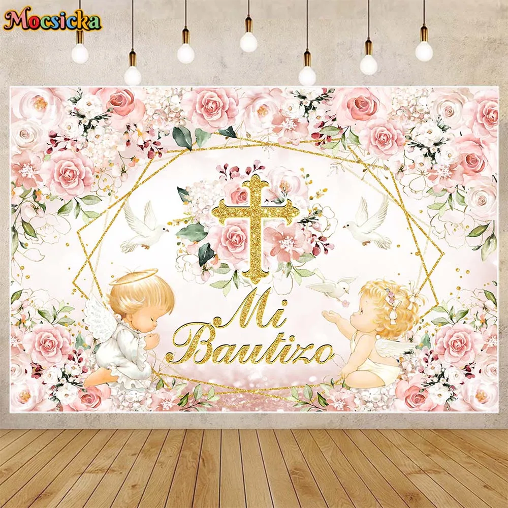 Mocsicka Baby Baptism Background Girl First Holy Communion Party Decor Backdrop Flowers Angel Cross Photoshoot Mi Bautizo Banner
Mocsicka Baby Baptism Background Girl First Holy Communion Party Decor Backdrop Flowers Angel Cross Photoshoot Mi Bautizo Banner