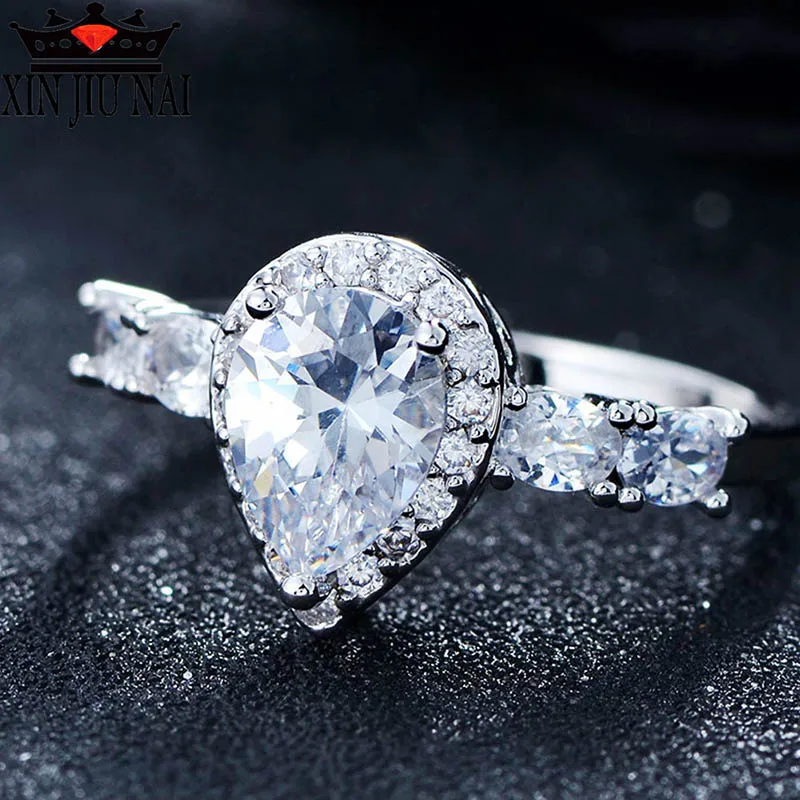 

Fashion Jewelry CZ wedding Lady Ring Water Droplet Simple Design High Quality Zircon Ring for Engagement Bride Wedding Ring Gift