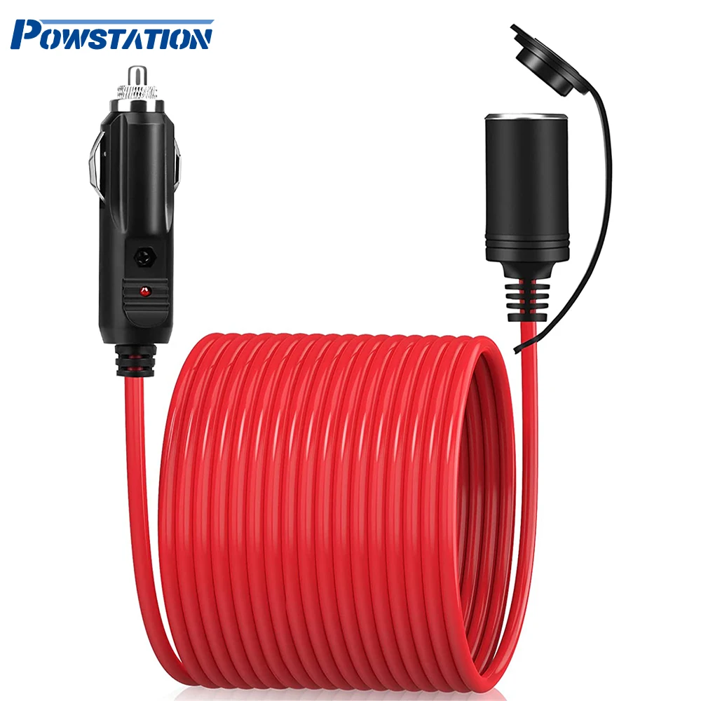 

Powstation 3.6M Cigarette Lighter Extension Cord 12V 24V Car Extension Cord Female Socket Adapter 16AWG 15A Fuse For Tire Pump