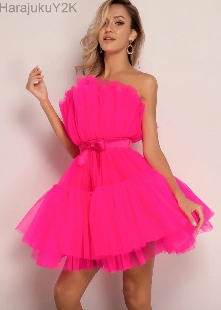 Elegant Strapless Mesh Party Dress Women Rose Pink Off Shoulder Bow Knot Mini Dress Sexy Sleeveless Ball Gown Club Dresses
Elegant Strapless Mesh Party Dress Women Rose Pink Off Shoulder Bow Knot Mini Dress Sexy Sleeveless Ball Gown Club Dresses