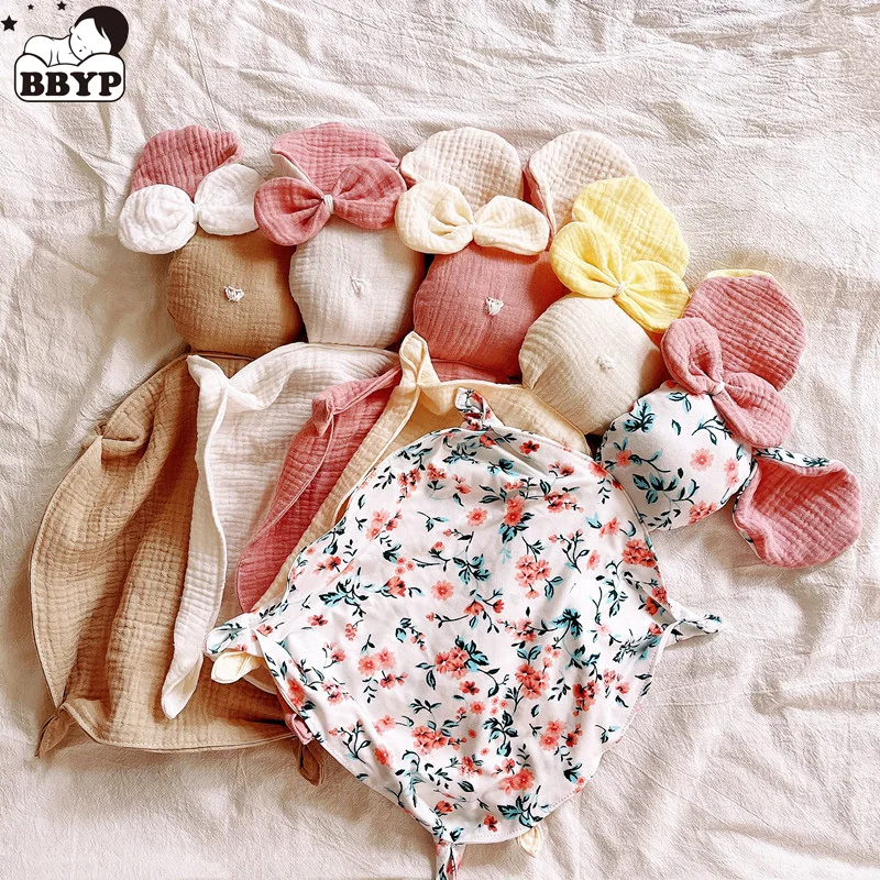 

New Design Cotton Muslin Baby Towel Cute Stuffed Mouse Doll Newborn Soothe Appease Towel Baby Sleeping Cuddle Blanket Face Towel