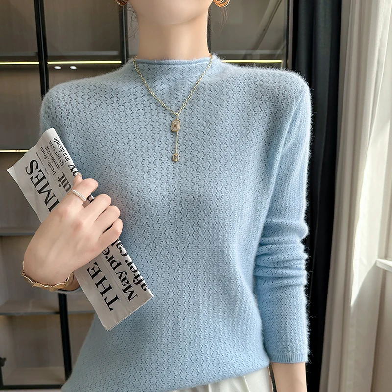Fashion Female Pullover 2024 Cashmere Knitted Sweater Women's Spring and Autumn Half Turtleneck Top Breathable Hollow out Jumper
Fashion Female Pullover 2024 Cashmere Knitted Sweater Women's Spring and Autumn Half Turtleneck Top Breathable Hollow out Jumper