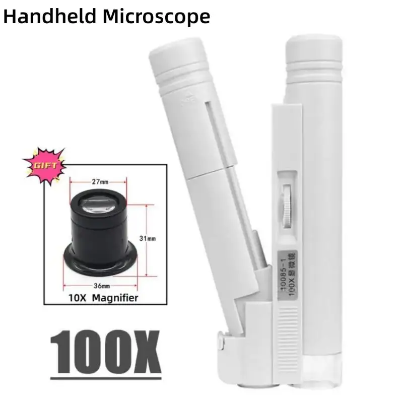 

Ручной микроскоп 40X 80X 100X, компактный карманный портативный микроскоп со светодиодной лампой, Складная лупа для ювелирных изделий, увеличительная Лупа
